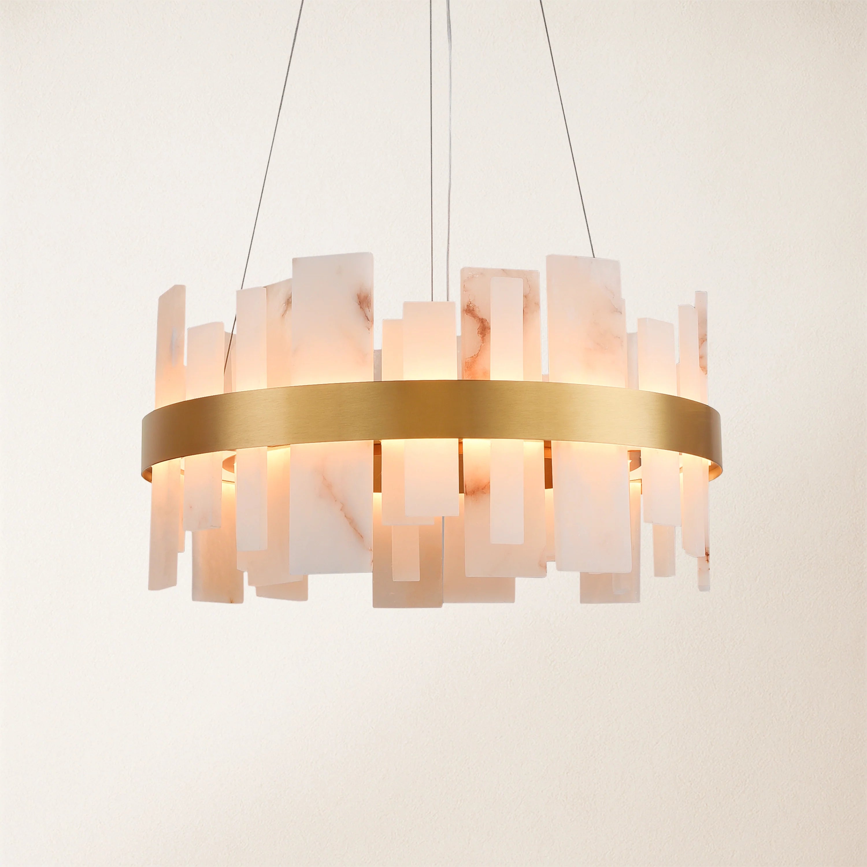 Nocturne Alabaster Round Chandelier 24"#Finish_Gold