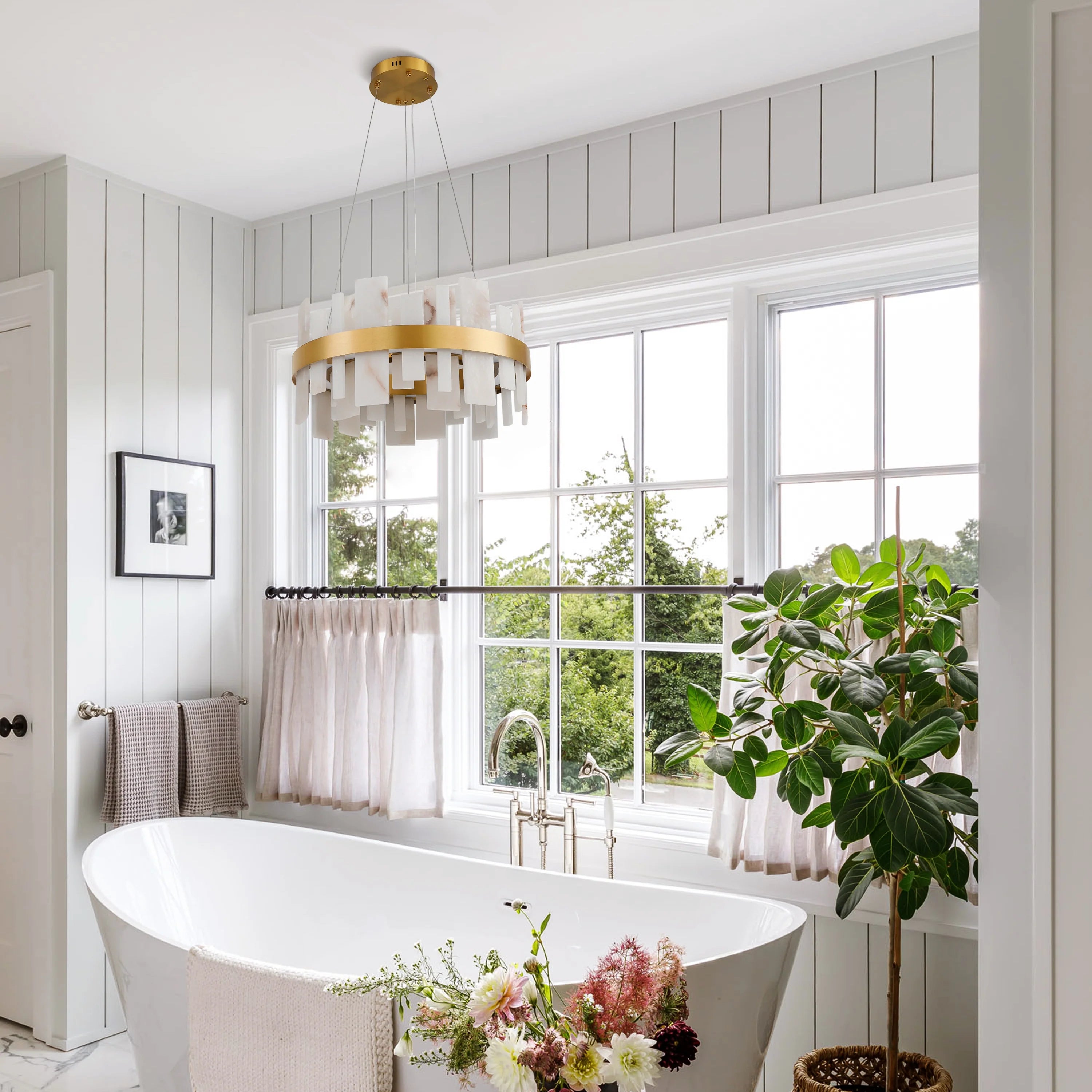 Nocturne Alabaster Round Chandelier 24"#Finish_Gold