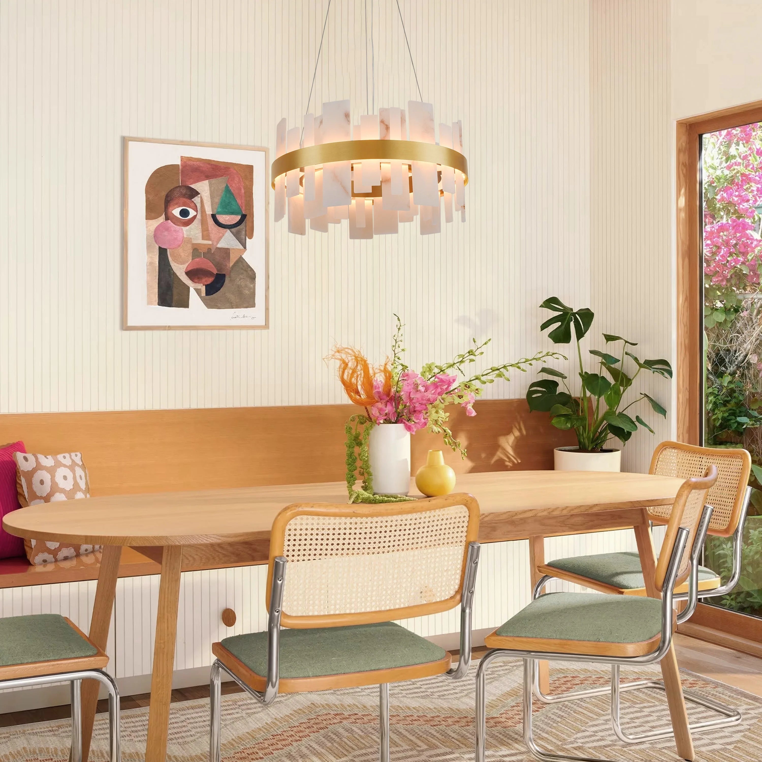 Nocturne Alabaster Round Chandelier 24"#Finish_Gold