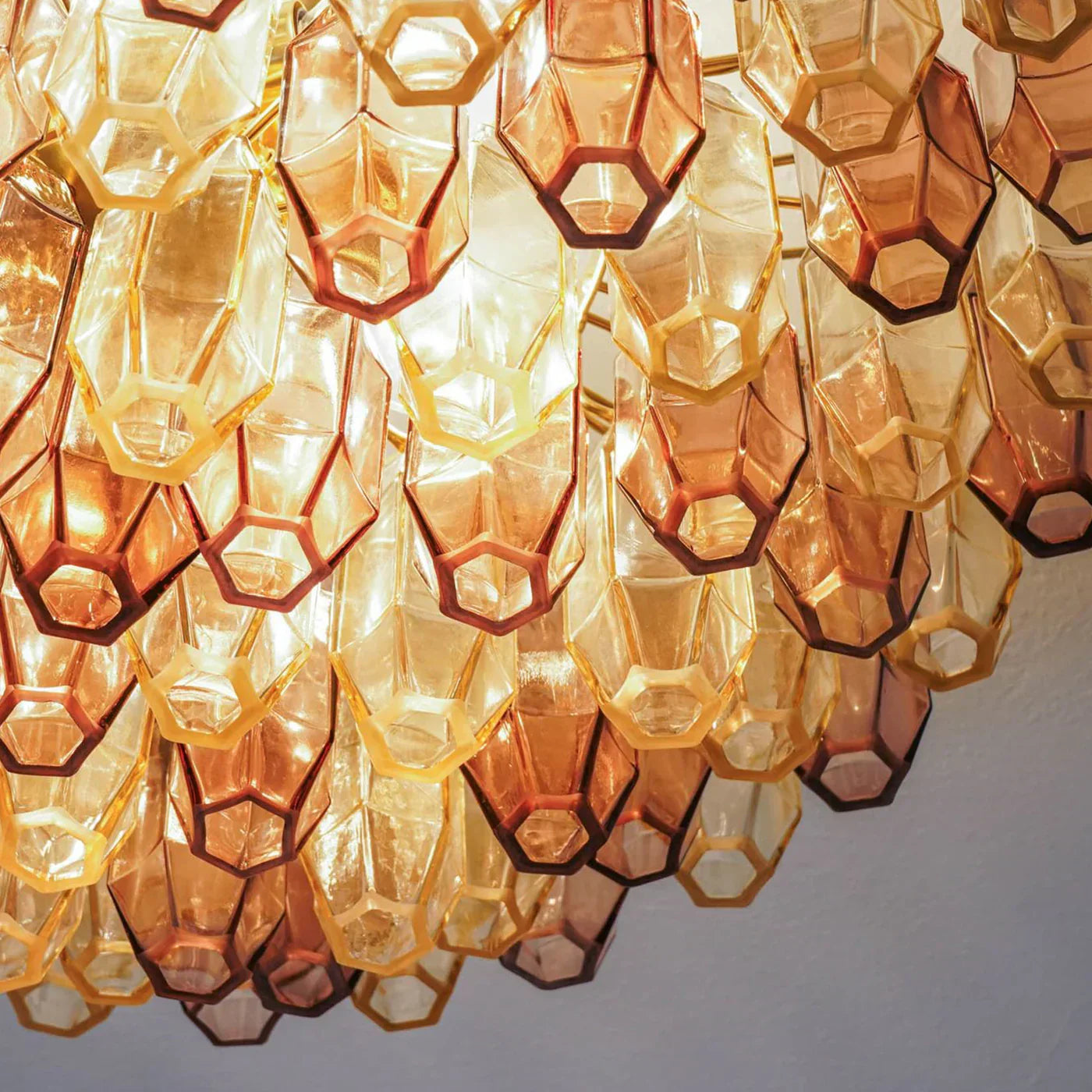 Prismatico 91 Elements Amber And Amethyst Compact Glass Chandelier 25" - Zonesus