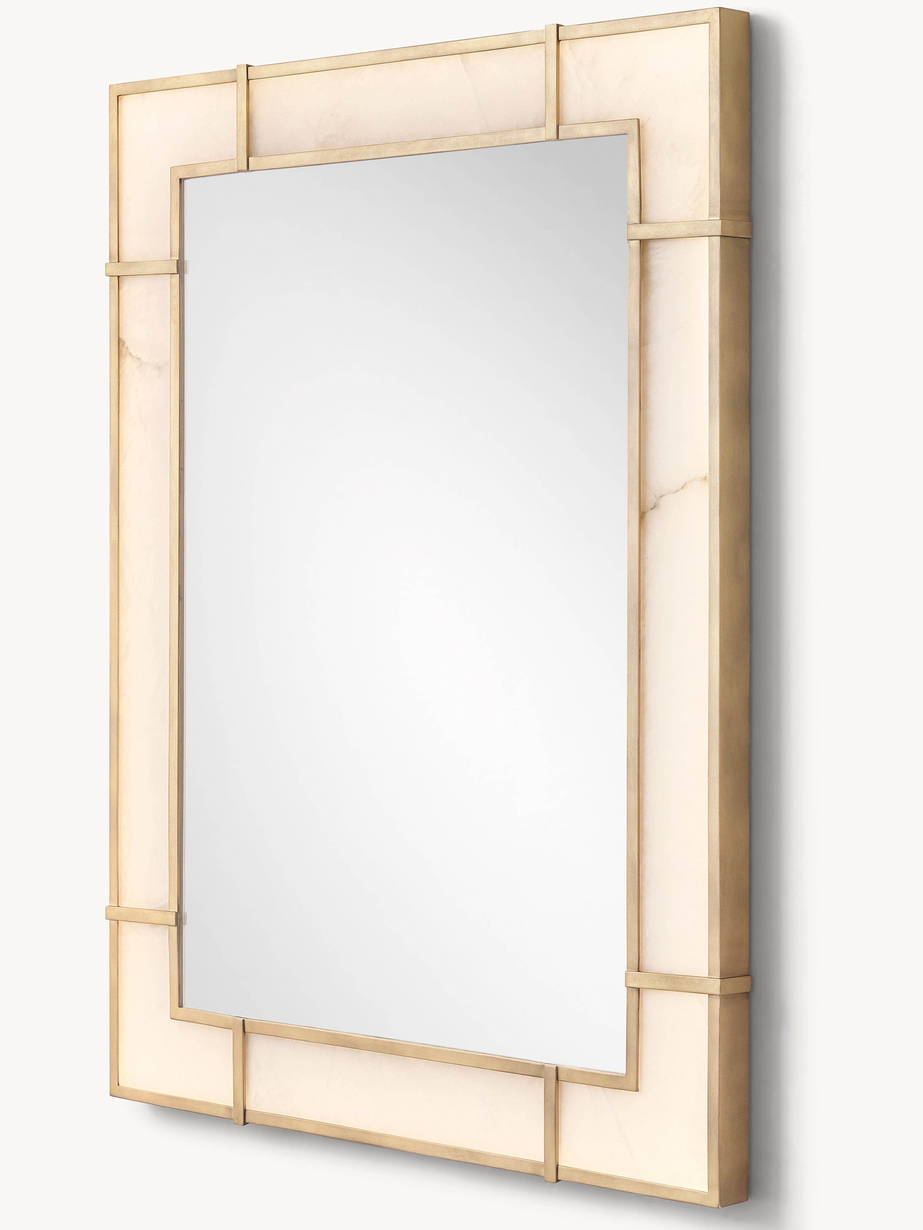Illuminated Blaire Alabaster Dresser Mirror - Antiqued Brass - Zonesus