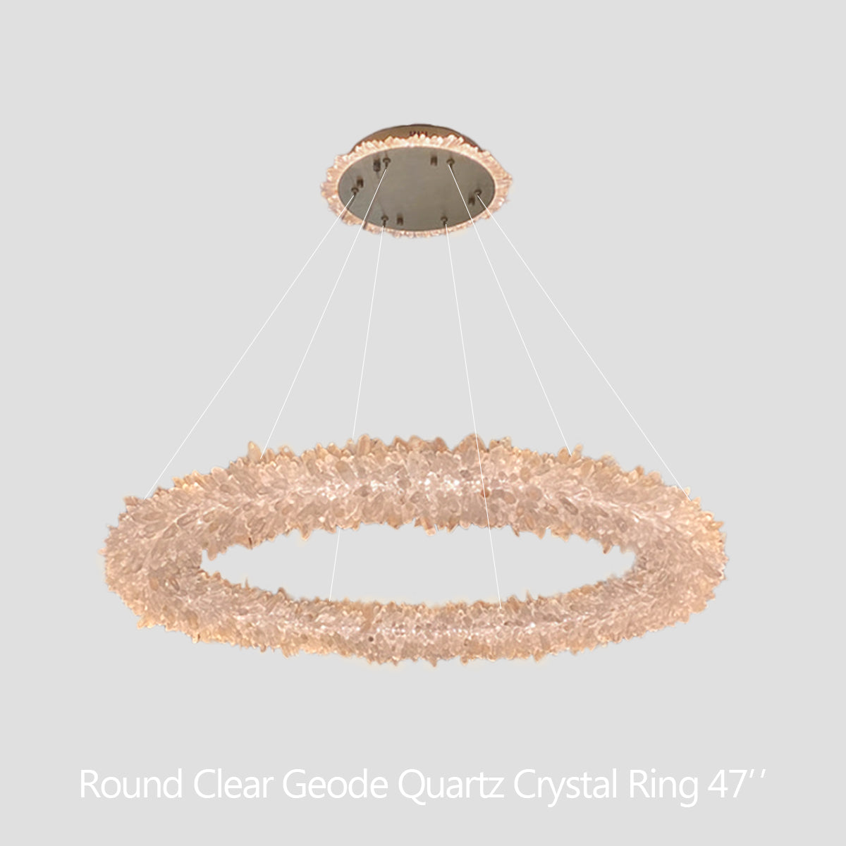 Cervine Round Clear Geode Quartz Crystal Ring Chandelier 24" - Zonesus