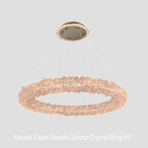 Cervine Round Clear Geode Quartz Crystal Ring Chandelier 24" - Zonesus