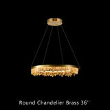 Cervine Round Brass & Clear Geode Quartz Crystal Chandelier 36" - Zonesus