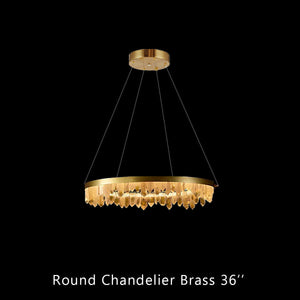 Cervine Round Brass & Clear Geode Quartz Crystal Chandelier 36" - Zonesus