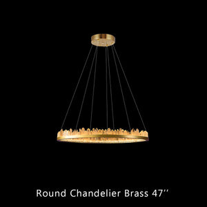 Cervine Round Brass & Clear Geode Quartz Crystal Chandelier 36" - Zonesus