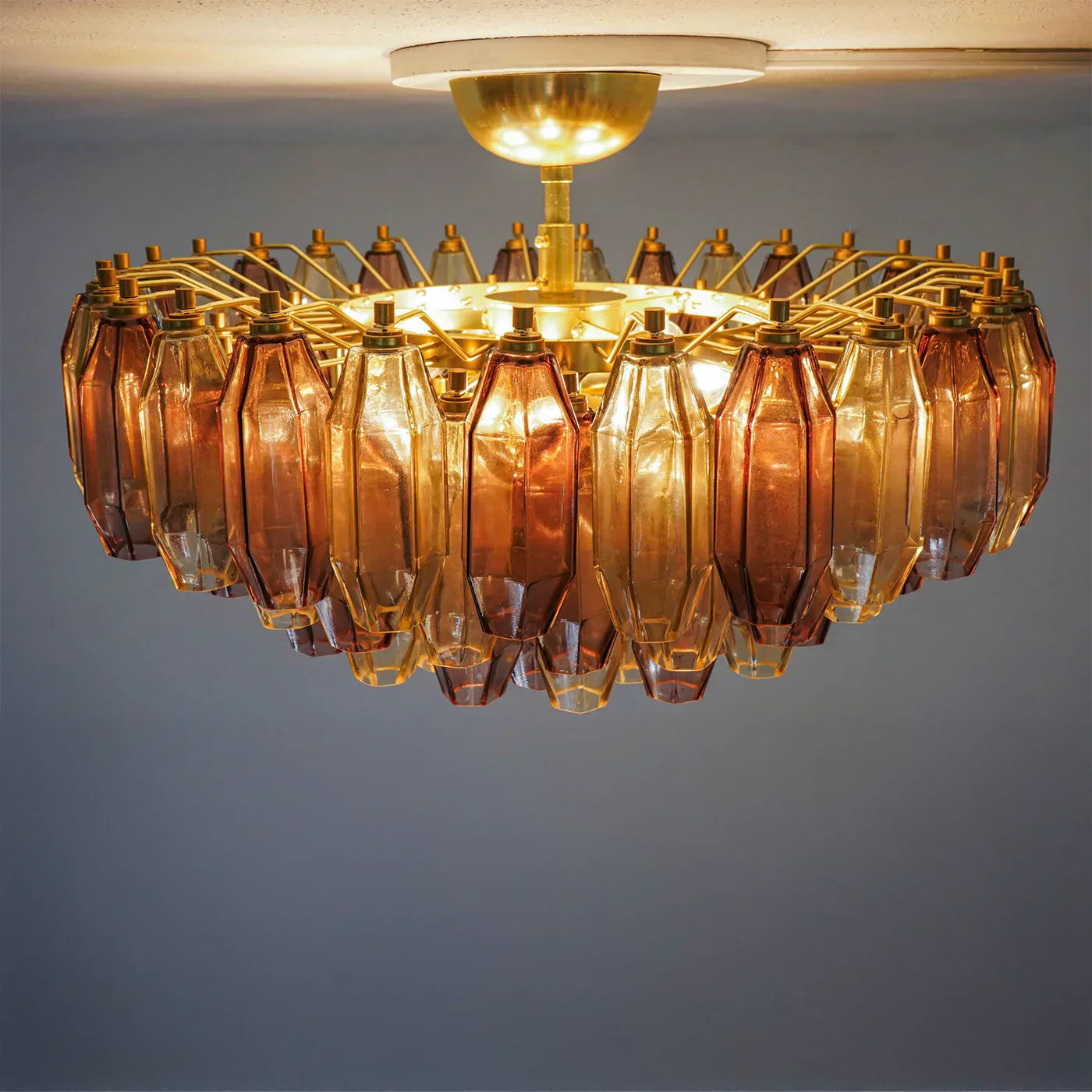 Prismatico 91 Elements Amber And Amethyst Compact Glass Chandelier 25" - Zonesus