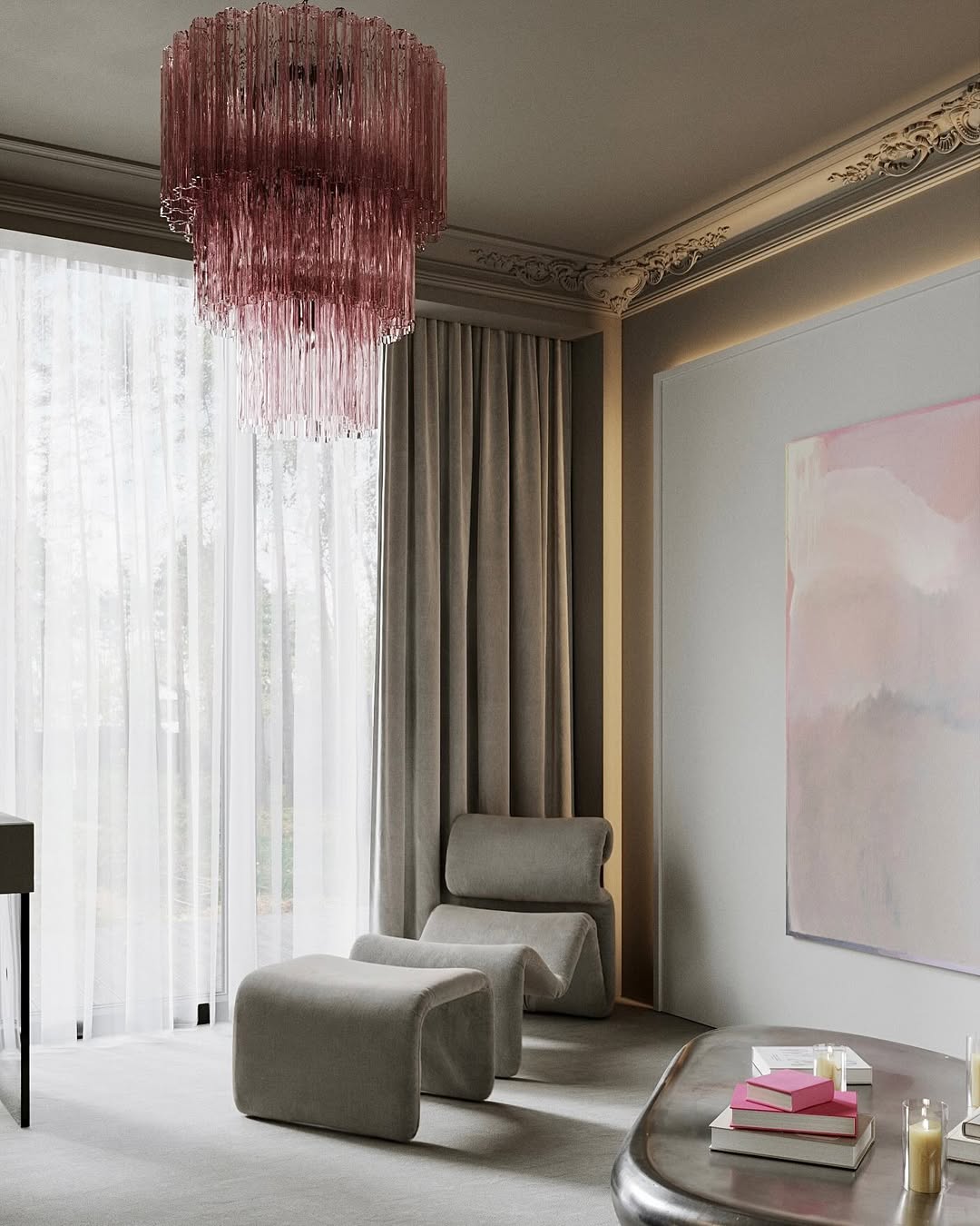Murano Chandelier – 52 tubes – Pink - Zonesus